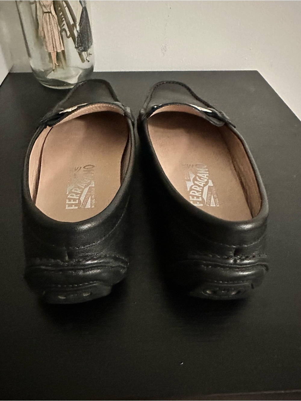 Salvatore Ferragamo Black Leather Slip-On Mules